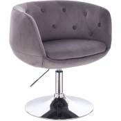Svita - Panama Chaise de salon rétro Fauteuil de cocktail gris aspect velours Pied à disque Chaise de bar