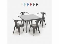 Table 80x80 + 4 chaises en acier style tolix cuisine bar restaurant century