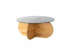 Table basse design venas d75cm pin massif chêne clair et verre trompé ombre gris