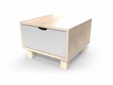 Table de chevet bois cube + tiroir vernis naturel,gris
