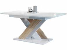 Table repas extensible "bronx" - 140-180 x 80 x 75 cm - blanc brillant-sonoma