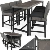 Tectake - Ensemble Table en rotin avec 6 chaises avec cadre en aluminium Résistant aux intempéries et résistant aux uv Pieds en bois - gris