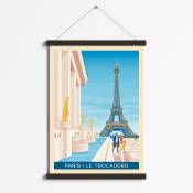 Affiche Paris - Trocadero + Cadre Magnétique (Bois Noir) 50x70 cm