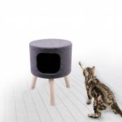 Arbre à chat en feutrine sur pieds en bois - Gris - Ø36 x h48 cm