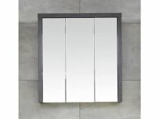 Armoire de toilette murale à suspendre - 3 portes miroir - mélaminé chêne avec finition gris ciment. L - h - p : 67 |71 | 19 cm.