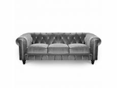 Chesterfield - canapé chesterfield 3 places velours gris