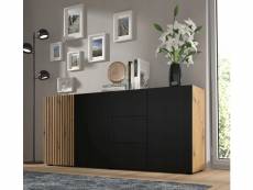 Commode de rangement meuble noir/chêne artisanale 180x42x82cm auris 3d3s