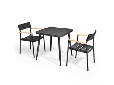 Ensemble table de jardin et 2 fauteuils en aluminium/bois noir