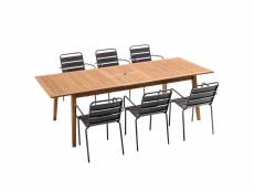 Ensemble table de jardin extensible en bois exotique et 6 fauteuils