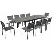 Ensemble table de jardin extensible et 10 assises aluminium/polywood - Gris