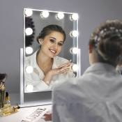 Fenchilin - Miroir de maquillage éclairé led 3 Couleurs Luminosité Ajustables 12 ampoules led dimmables Blanc 30cm x 41cm