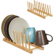 Gouttoir pour la vaisselle, en lot de 2, accueillant 8 assiettes ou couvercles, chacun, bambou, nature - Relaxdays