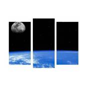 Hanah Home - Tableau lumineux 3 parties Lune 66 x 45 cm - Multicolore