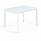 Kave Home - Table de salle à manger extensible Axis rectangulaire 120 (180) x 80 cm blanche en verre et pieds en acier blanc - Blanc