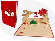 Lin Pop up 3D Cartes de vœux Félicitations cartes faire-part de naissance bébé dans le sommeil, rouge