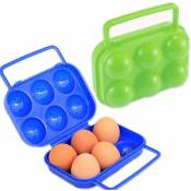 Linghhang - Lot de 2 boîtes à œufs en plastique portables, boîte à œufs pliante portable, organisateur d'œufs, plateau à œufs - blue green