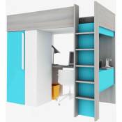 Lit mezzanine 90x200 avec armoire intégrée en bois