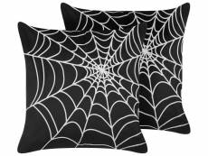 Lot de 2 coussins en velours noir et blanc motif toile d'araignée 45 x 45 cm lycoris 329748