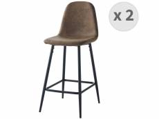Manchester - chaise de bar vintage microfibre marron pieds métal noir (x2)