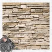 Micasia - Tapis en vinyle - Asian Stonewall - Stone Wall From Large Light Coloured Stones - Carré 1:1 Dimension HxL: 120cm x 120cm