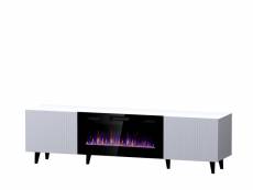 Pafos meuble tv 180 cm avec cheminée électrique, blanc mat