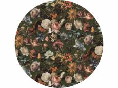 Papier peint panoramique rond adhésif fleurs vert olive grisé - 159013 - ø 140 cm 159013