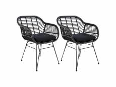 Pila - lot de 2 fauteuils rotin synthétique noir et pieds acier