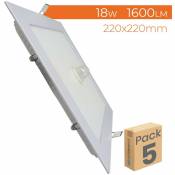 Placa Downlight LED Cuadrada 18W 1600LM Corte 205mm con Sensor IR | Blanc froid 6500K - Pack 5 pcs. - Blanc froid 6500K