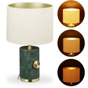 Relaxdays Lampe de table en marbre, abat-jour, réglable, E14, éclairage de salon, HxD 34,5 x 21 cm, vert/doré/beige