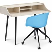Scandinavian Style - Bureau en bois Design style scandinave Torkel + Chaise de bureau design avec roues Bleu - - Bleu