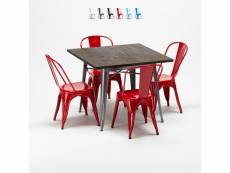 Table carrée + 4 chaises en métal design tolix industrial