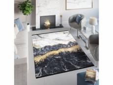 Tapiso tapis salon chambre poils courts toscana doré noir gris marbre franges 160x230 cm 37010 PRINT 1,60*2,30 TOSCANA