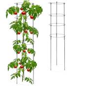 Tuteur à tomates en lot de 2, métal et plastique, hauteur : 120 cm, 4 anneaux réglables, pour plantes, noir - Relaxdays
