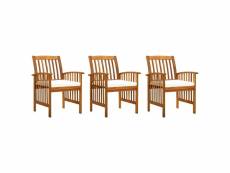 Vidaxl chaises à dîner de jardin 3pcs et coussins bois d'acacia massif