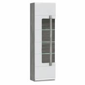 Vitrine 209 cm 1 porte blanc laqué décor bois gris avec led - alexiane