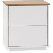 Vs Venta-stock - Table de chevet Bob 2 tiroirs blanc/chêne, bois massif - Blanc