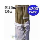 200 x Tuteur en Bambou 150 cm, 12-14 mm. Baguettes de bambou, canne de bambou écologique pour soutenir les arbres