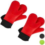 2x paires Gants pour four silicone, thermorésistant, maniques grillade antidérapants, doublure intérieure coton, rouge