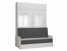 Armoire lit escamotable dynamo sofa accoudoirs façade blanc brillant canapé gris 140*200 cm 20100990884