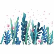 Autocollant mural d'algues d'herbe d'océan, bulles de poisson sous l'eau, décalcomanies murales de mer, peler et coller amovible, décoration murale