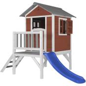 AXI - Maison Enfant Beach Lodge xl en Rouge avec Toboggan Bleu Maison de Jeux en Bois ffc pour Les Enfants Maisonnette / Cabane en Bois