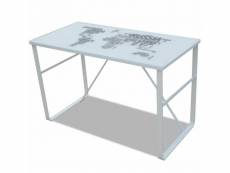 Bureau table meuble travail informatique rectangulaire avec motif de carte du monde helloshop26 0502064