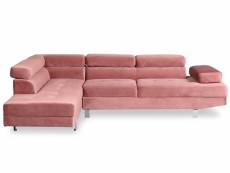 Canapé d'angle gauche 5 places velours rose omeg 260 cm
