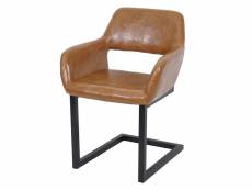 Chaise de salle à manger bureau visiteur sans roulette design rétro en synthétique marron pied en métal 04_0002159