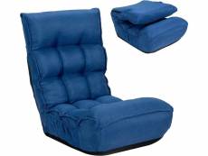 Chaise pliable de sol relax - dossier à 4 position réglable 90°-150° en tissu de lin de style jabonais bleu