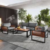 Dans Les Nuages - Salon de jardin, 4 places - en métal - avec canapés, 2 chaises, table, comprenant coussins, coussins d'assise - gris - gris