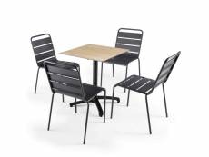 Ensemble table de jardin stratifié chene naturel et 4 chaises grises