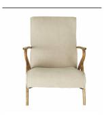 Fauteuil de salon en chêne et assise en lin beige - L66 cm