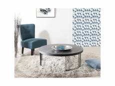 Fleur - table basse ronde 95x95cm plateau bois gris foncé pieds métal noir