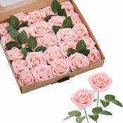 Fleurs Artificielles, 25 Pièces, Fausses Roses en Mousse de Polystyrène avec Tiges, Adaptées à la Décoration Intérieure, au Bouquet de Mariage, ou à